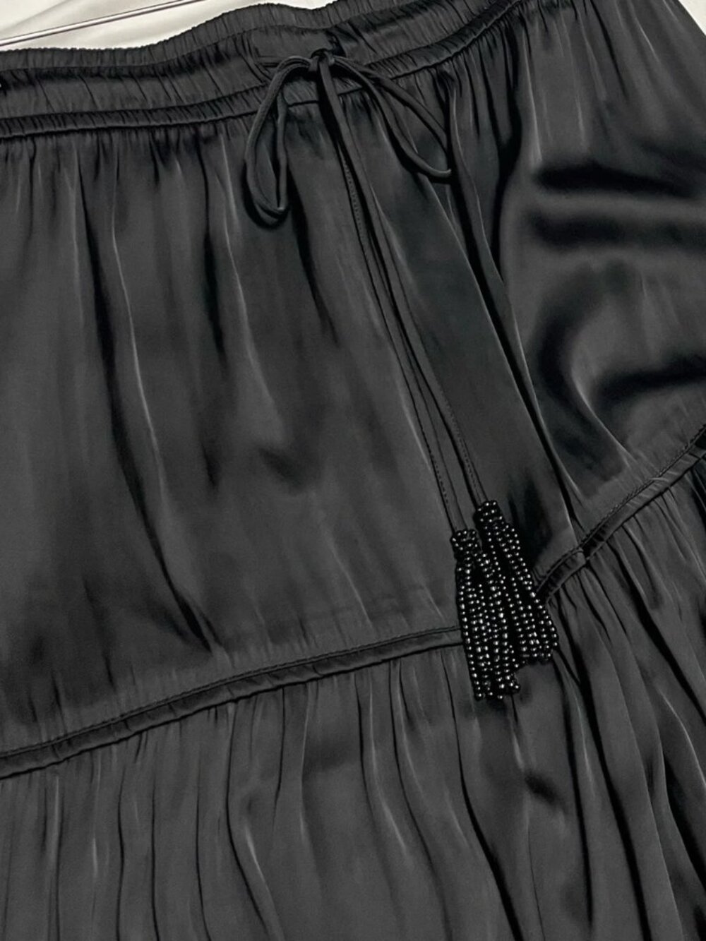 Joie Women's Black Tiered Maxi Skirt - Casual Drawstring Waist Size L - Picture 3 of 12